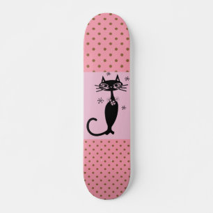 Skateboard Chicas DE RETRO DE GATO NEGRO PINK SKATEBOTELLA