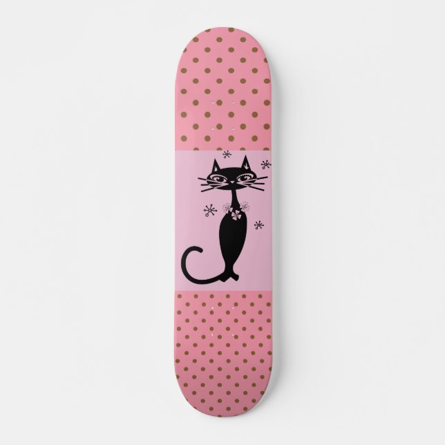 Skateboard Chicas DE RETRO DE GATO NEGRO PINK SKATEBOTELLA (Anverso )