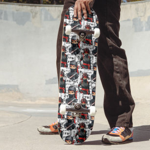 Skateboard Chicas Ninja Anime con diseño de patrón de texto