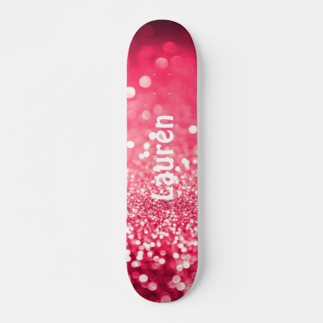 Skateboard Chicas  personalizados de imitación rosa Purpurina (Anverso )