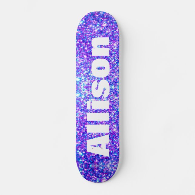 Skateboard Chicas personalizados de Purpurinas de Purple Faux (Anverso)