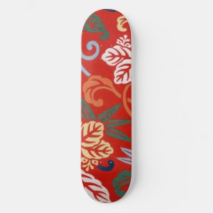Skateboard Chinoiserie Floral Japonés Rojo Kimono Hawaiano