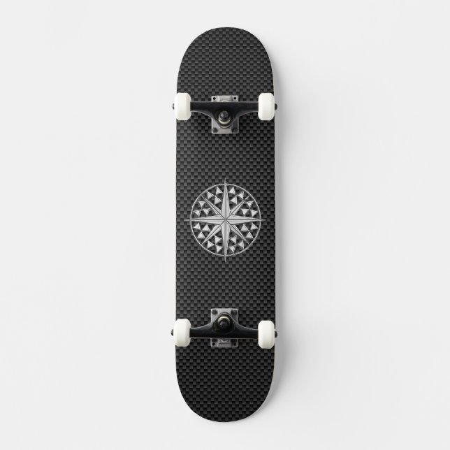Skateboard Chrome Nautical Star on Carbon Fiber (Anverso)