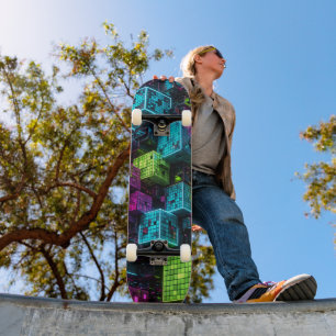 Skateboard Cian Magenta Lima Cyberpunk Extremadamente 3D