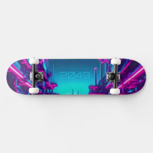 Skateboard Ciberpunk Industrial Ciudad Neón Synthwave