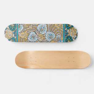 Skateboard ciclamen azul arte nuevo flor botánica