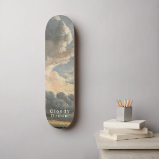 Skateboard Cielo Nublado, Letra Blanca, Paseo Tranquilo