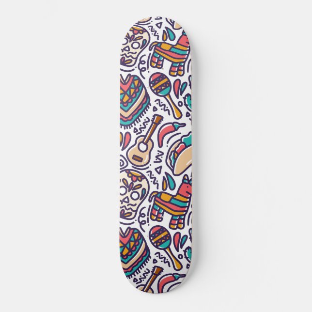 Skateboard Cinco De Mayo Mexican Fiesta Seamless Pattern (Anverso)
