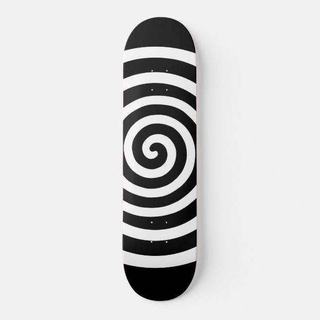 Skateboard Círculo espiral de resumen blanco sobre negro (Anverso)