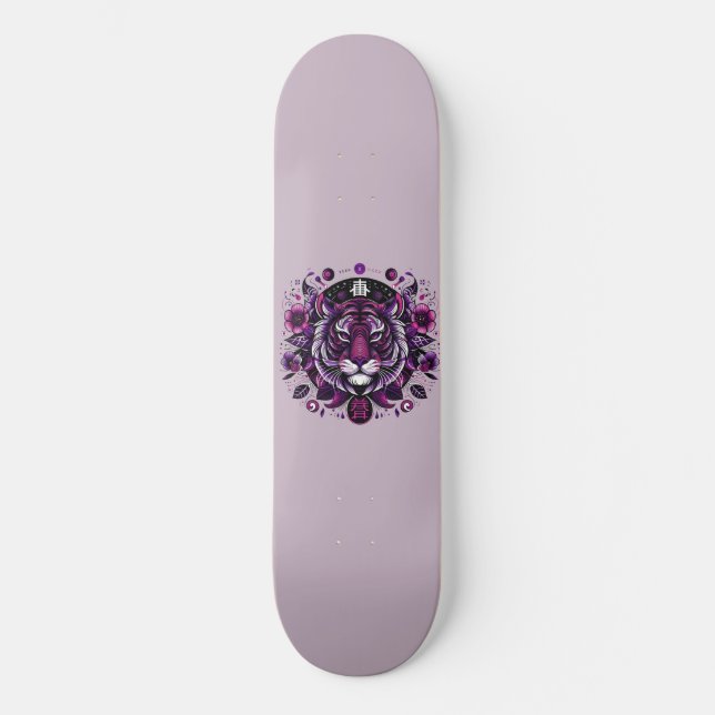 Skateboard Círculo floral de tigre morado (Anverso)
