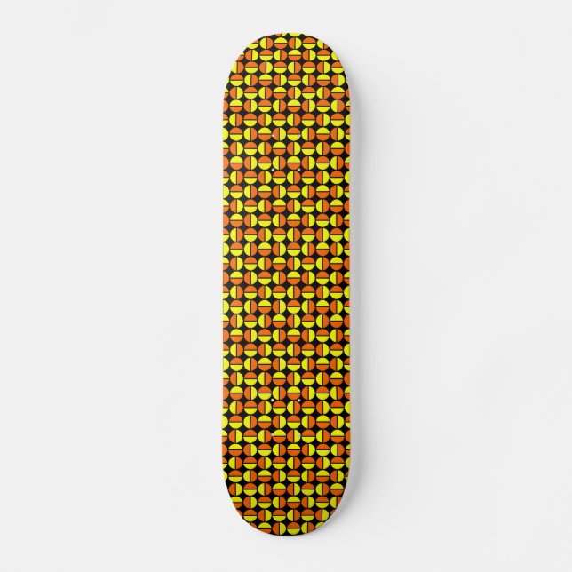 Skateboard Círculos giratorios - Naranja y amarillo sobre neg (Anverso)