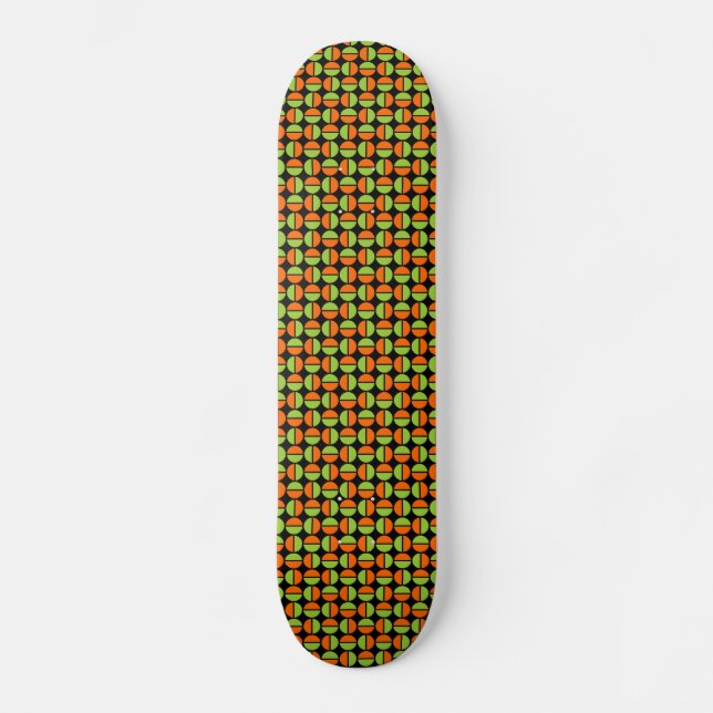 Skateboard Círculos giratorios - Verde y Naranja en negro (Anverso)