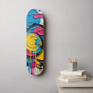 Skateboard Círculos Pop Drip - Azul Rosa Amarillo Negro Color