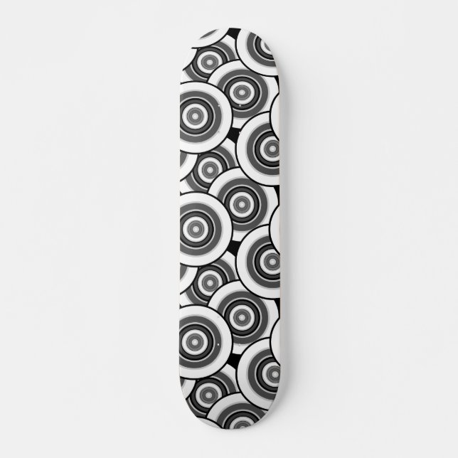 Skateboard Círculos y anillos patrón geométrico en blanco y n (Anverso )
