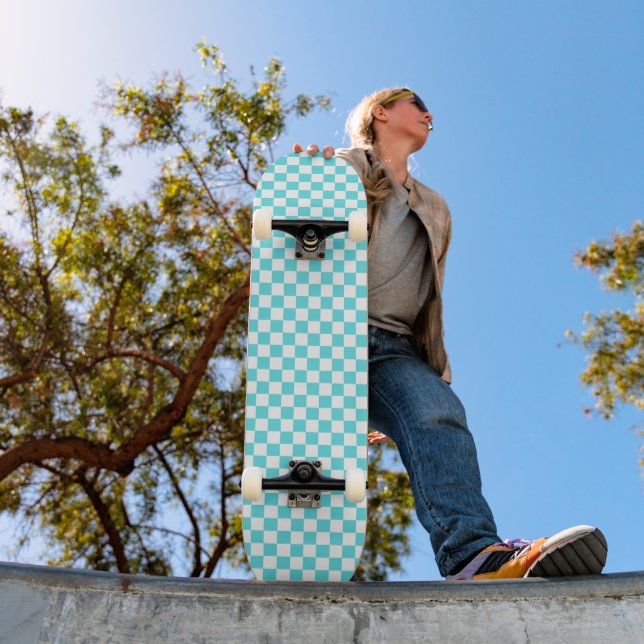 Skateboard Classic visual turquoise blue checkerboard  (Exterior 1)