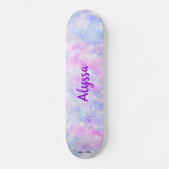 Skateboard Clouds Pastel estético Esparkle Personalizado (Anverso)
