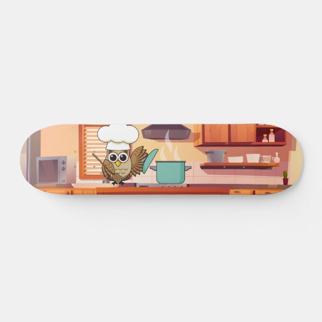 Skateboard Cocina de lechuza chef en cocina (Horz)