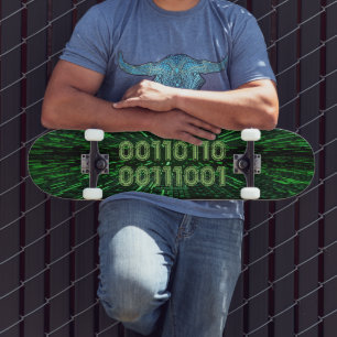 Skateboard Código binario 69 de SlipperyJoe vibrante verde co