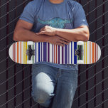 Skateboard Código de barras arcoiris doble<br><div class="desc">El diseño de código de barras geométrico incluye dos arcos de pares de rayas de colores que corresponden a números UPC. Haciendo mi geek, los números corresponden a las letras en "arco iris" para hacer un doble arco iris. Dado que los códigos de barras son de sólo 12 números, permito...</div>