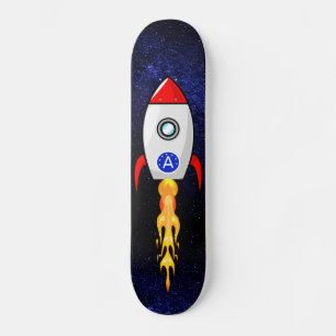 Skateboard Cohete espacial y monograma en galaxia 