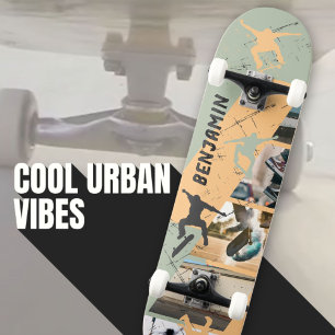 Skateboard Colaje de Fotos de Patinador Urbano Verde Salvia B
