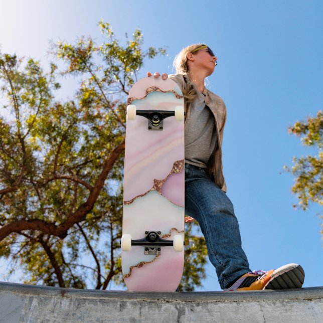 Skateboard Colección moderna de ácaros de mármol rosa claro a (Exterior 1)