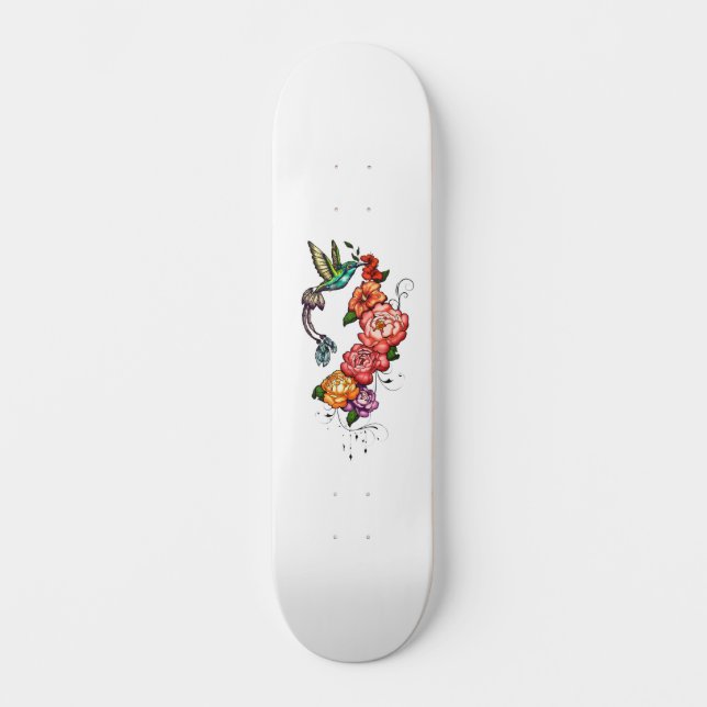 Skateboard Colibrí floral (Anverso)