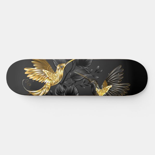 Skateboard Colibrí negro y dorado (Horz)