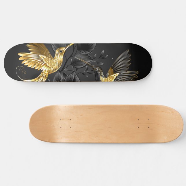 Skateboard Colibrí negro y dorado (Horz)