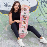 Skateboard Collage de fotos familiar Girly Pink<br><div class="desc">El patinaje es el regalo perfecto para las mujeres de moda y de orientación familiar de hoy. Estéticamente, está diseñada para ser atractiva y atractiva para gustos de niñitas, con un fondo suave y delicado de color rosa, rodeado de estrellas blancas y personalizada con cuatro fotos familiares y un nombre...</div>