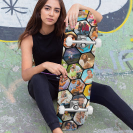 Skateboard Collage de varias fotos con patrón de hexágono sim