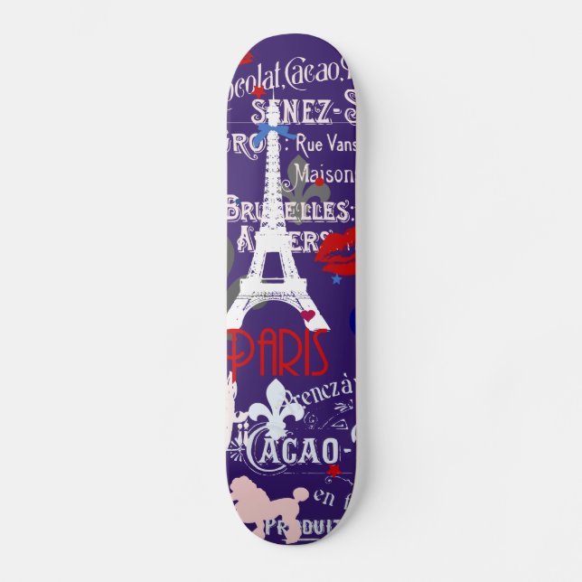 Skateboard Collage negro francés moderno de París (Anverso)