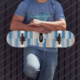 Skateboard Color de agua azul moderno personalizado a rayas