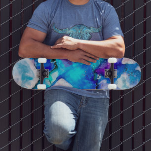 Skateboard Color de agua rosa azul Verde azulado abstracto