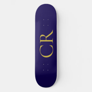 Skateboard Color Monograma Azul y Dorado Minimalista Moderno
