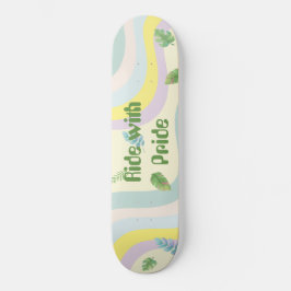 Skateboard Color Pastel Suave Hojas Arcoíris Estético