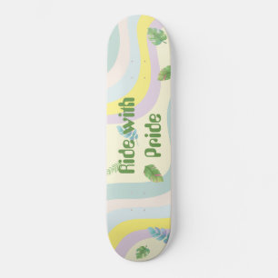Skateboard Color Pastel Suave Hojas Arcoíris Estético