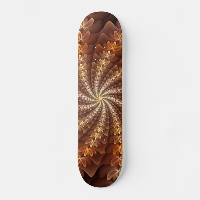 Skateboard Colores cálidos, patrón de arte fractal trippy mod (Anverso)