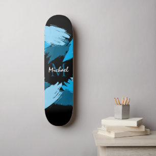 Skateboard Colores de pincel de nombre azul con monograma