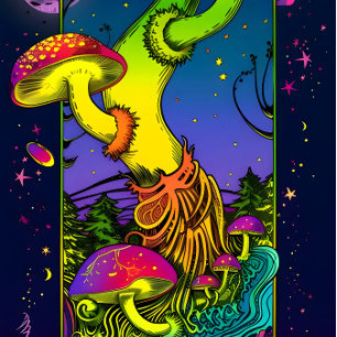 Skateboard colores trippy de hongos psicodélicos