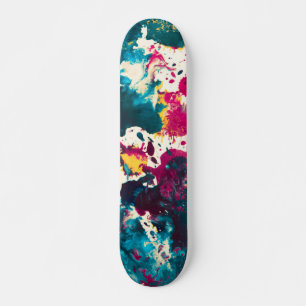 Skateboard Colorful Abstract Splatter Paint Teal and Magenta