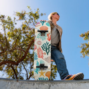 Skateboard Colorida concha de coral tropical de verano
