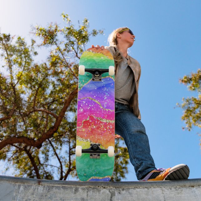Skateboard Colorida y brillante Purpurina arcoiris (Exterior 1)