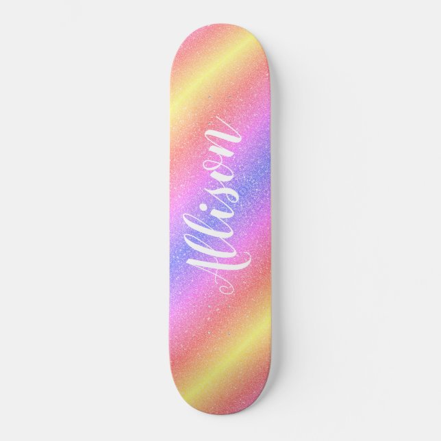 Skateboard Coloridas bandas Purpurinas arcoiris Niños persona (Anverso)
