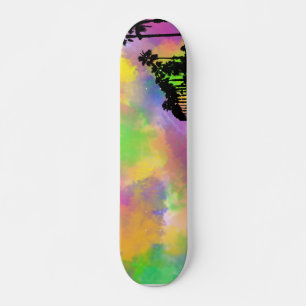 Skateboard Coloridas Colores Paint Splash & Palm Trees