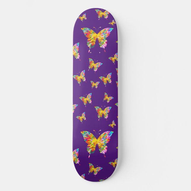 SKATEBOARD COLORIDAS MARIPOSAS ABSTRACTAS (Anverso)