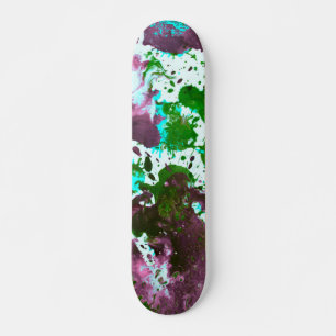 Skateboard Colorido Abstract Splatter Paint Green y Purple