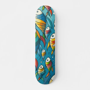 Skateboard Colorido bajo la escuela de peces acuáticos