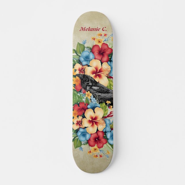 Skateboard Colorido Raven negro tropical (Anverso )