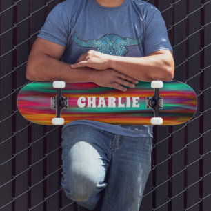 Skateboard Colorido Resumen Bandas modernas Nombre personaliz